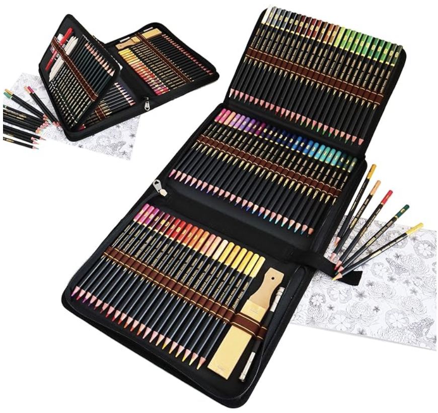 96 Colored Pencils Sketch Drawing Set, Art Crayons In Personalized Large Pencil Case - Includes Charcoal and Drawing Pencils and Accessories for Adults Artists, Creative Kids Gift