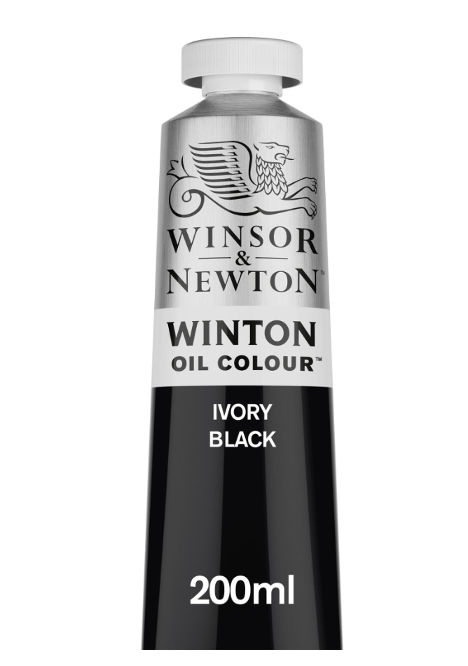Winsor & Newton 1437331 High Quality Winton Fine Oil Paint with Even Consistency, Lightfast, High Opacity and Rich in Pigments - 200ml Tube, Ivory Black
